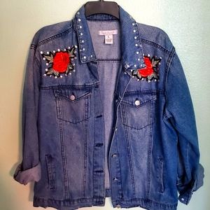 Denim rose studded jacket